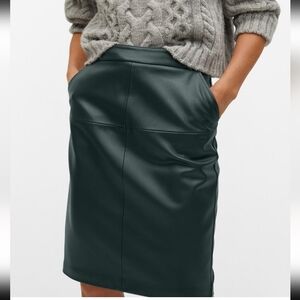 MANGO Women's Faux Leather Pencil Skirt - Dark Green Size 4 NWT